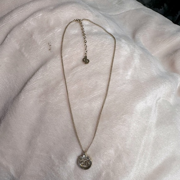 DIOR - Christian Dior CD Logo Stone Gold Tone Pendant Necklace - Picture 7 of 13